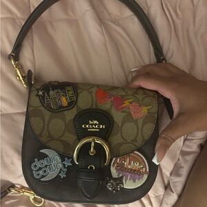 Coach Tan and Black Crossbody/ shoulder Bag with Patches